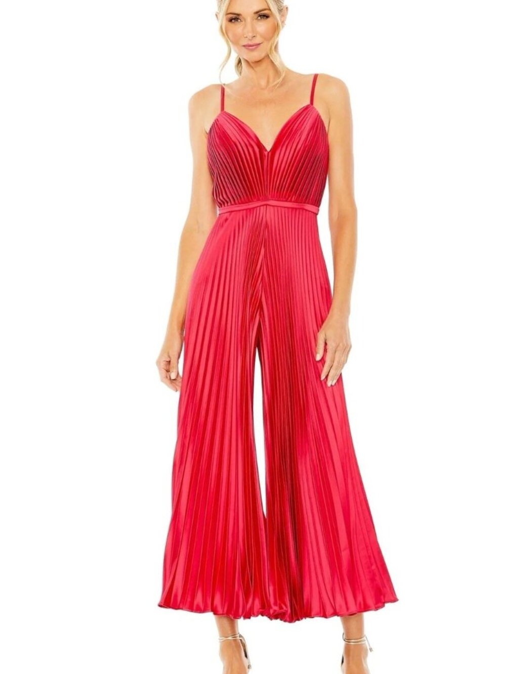 Mac Duggal Size 2 Pink 27142 Wide Leg Pleated Satin Jumpsuit Cocktail Party NWT